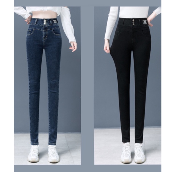 Quần Jean Nữ Cạp 3 Cúc Lưng Cao Hot Nhất 2022 Chất Jean Dày Dặn Không Bai Xù