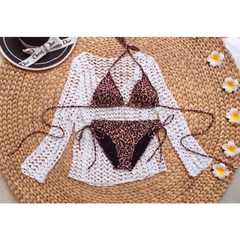 Bikini đi biển 2 mảnh tam giác họa tiết da beo