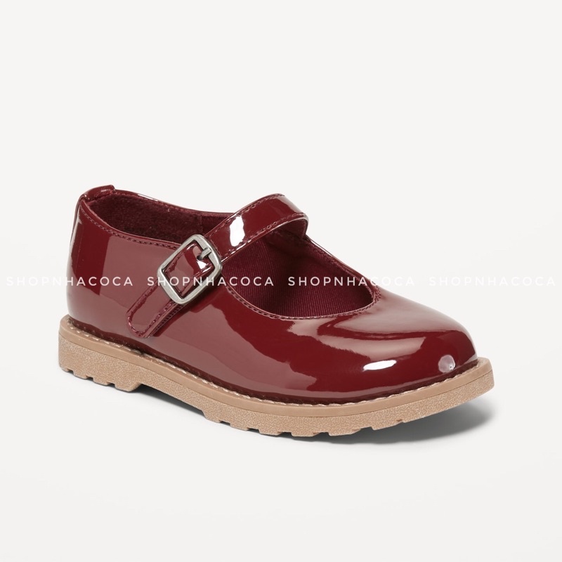 Giày búp bê bé gái da bóng Oldnavy màu đỏ đô kiểu dáng đơn giản, phong cách tiểu thư