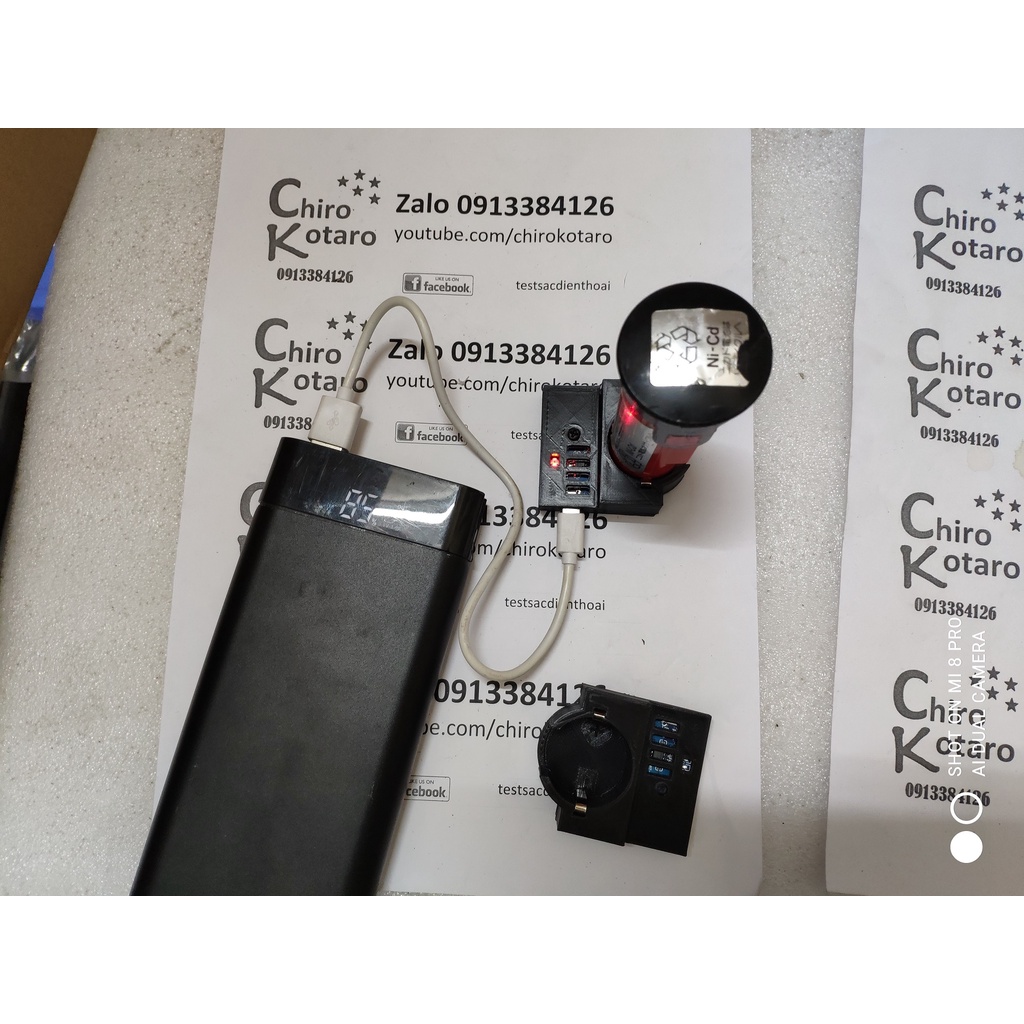 Đế sạc pin National 2.4V 3.6V NiCD đã độ sang pin Li-ion 3.7-4.2V dùng nguồn USB 5V với đèn báo