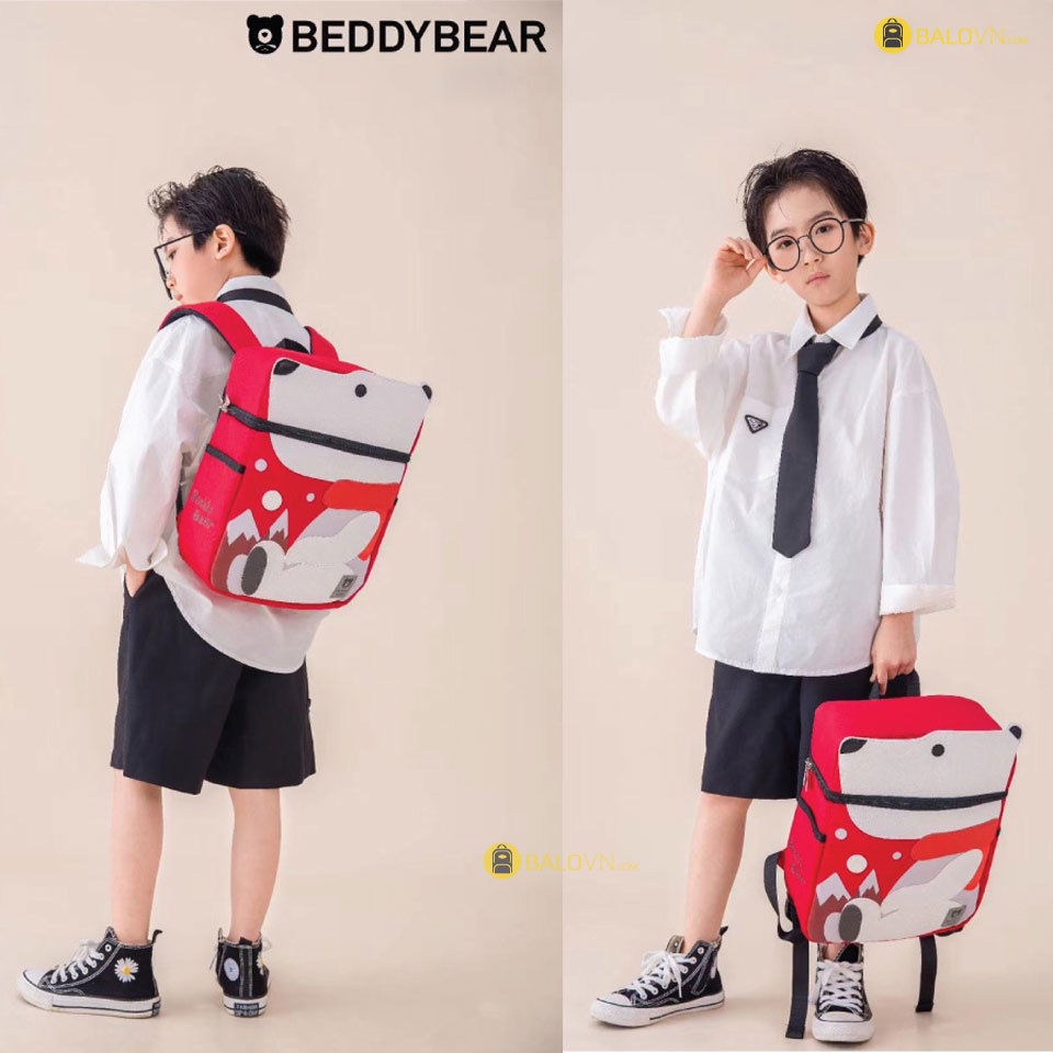 Balo Beddybear Cho Bé Trai hoặc Gái học Mẫu giáo Họa Tiết 3D Gấu Bắc Cực (Chống gù Lưng)