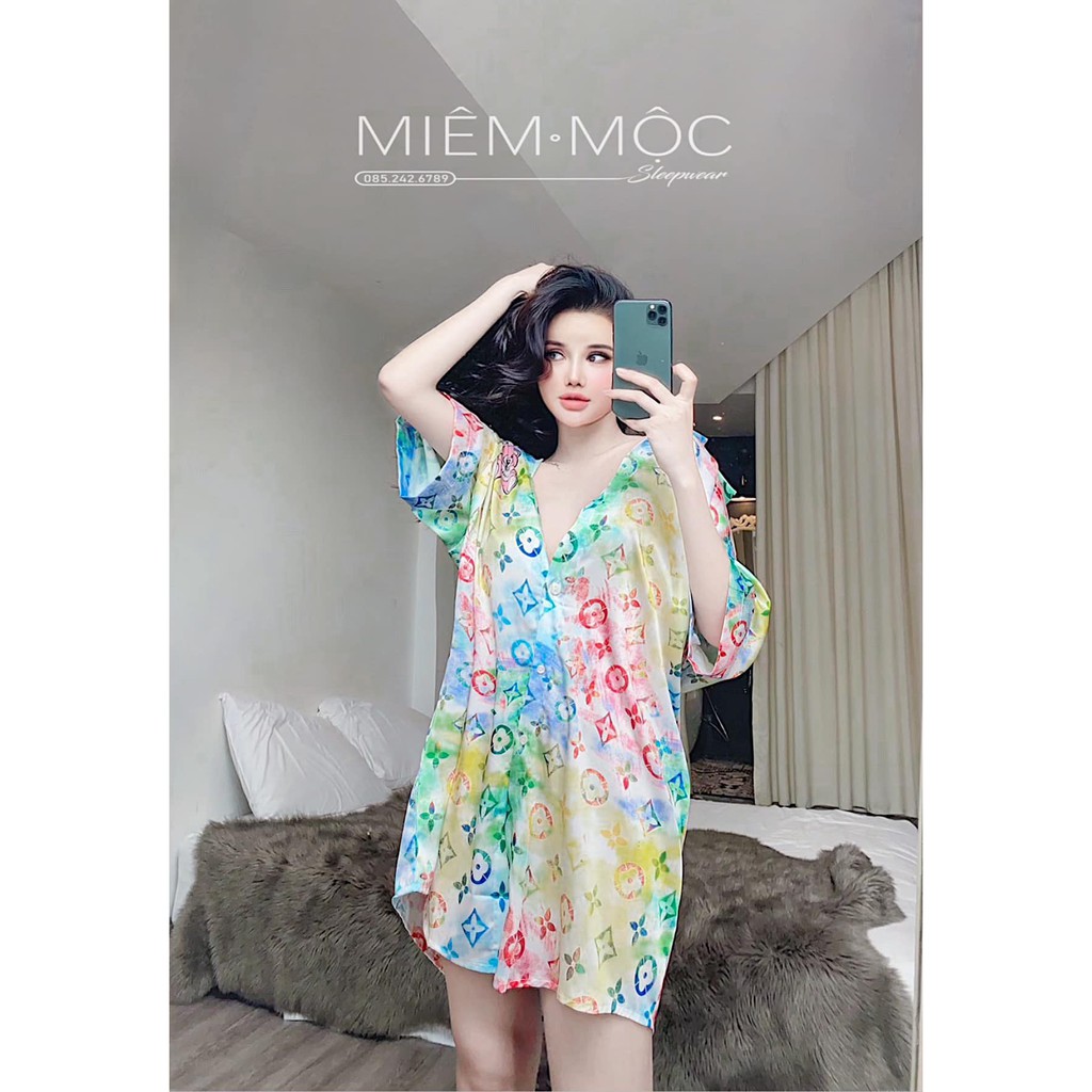 (M.84) Váy ngủ sơ mi sexy lụa cao cấp sang chảnh Đầm mặc nhà gợi cảm quyến rũ | BigBuy360 - bigbuy360.vn