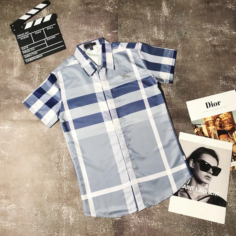Áo sơ mi Nam Nữ ⚡FREE SHIP⚡ Áo sơ mi tay ngắn Burberry kẻ sọc caro 4 New