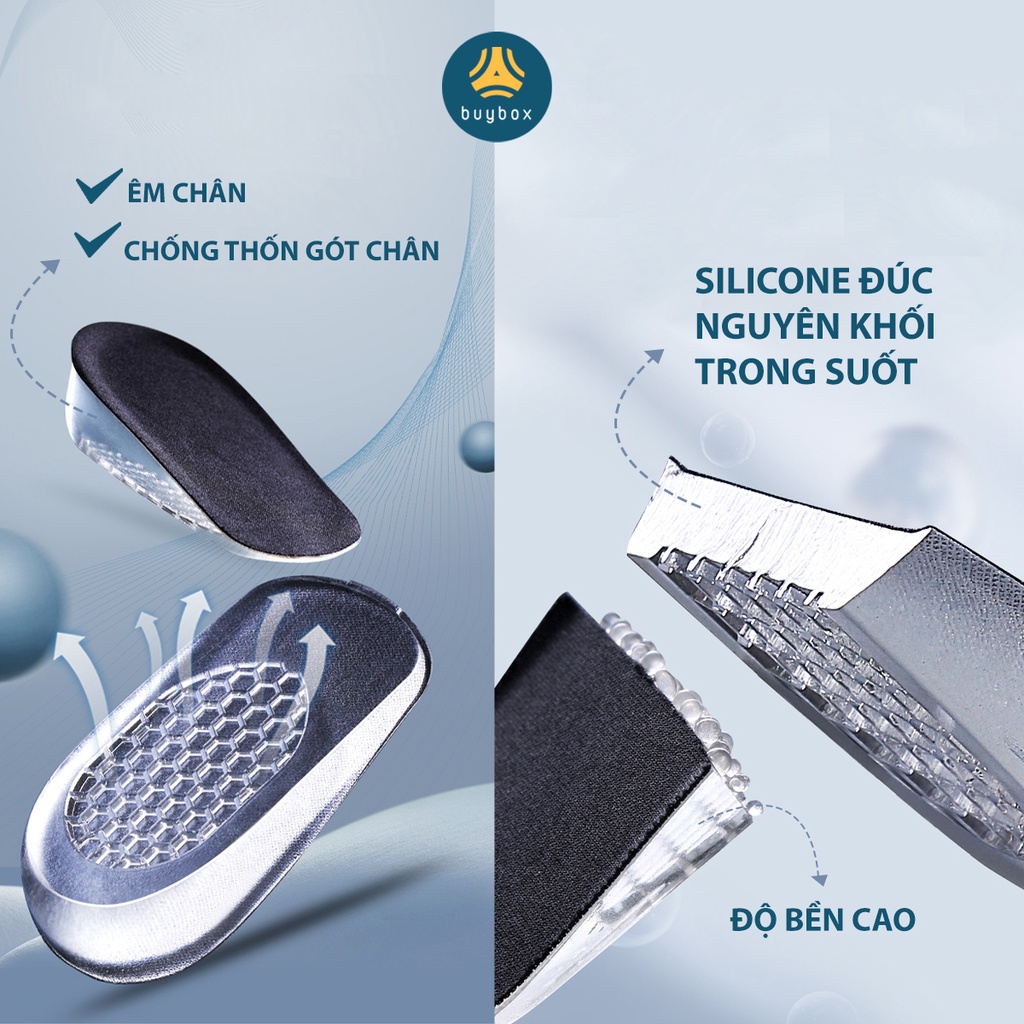 Lót độn đế giày silicone nguyên khối trong suốt, mềm dẻo, chống thốn, tăng 1.5cm, 2.5cm, 3.5cm - buybox - BBPK217