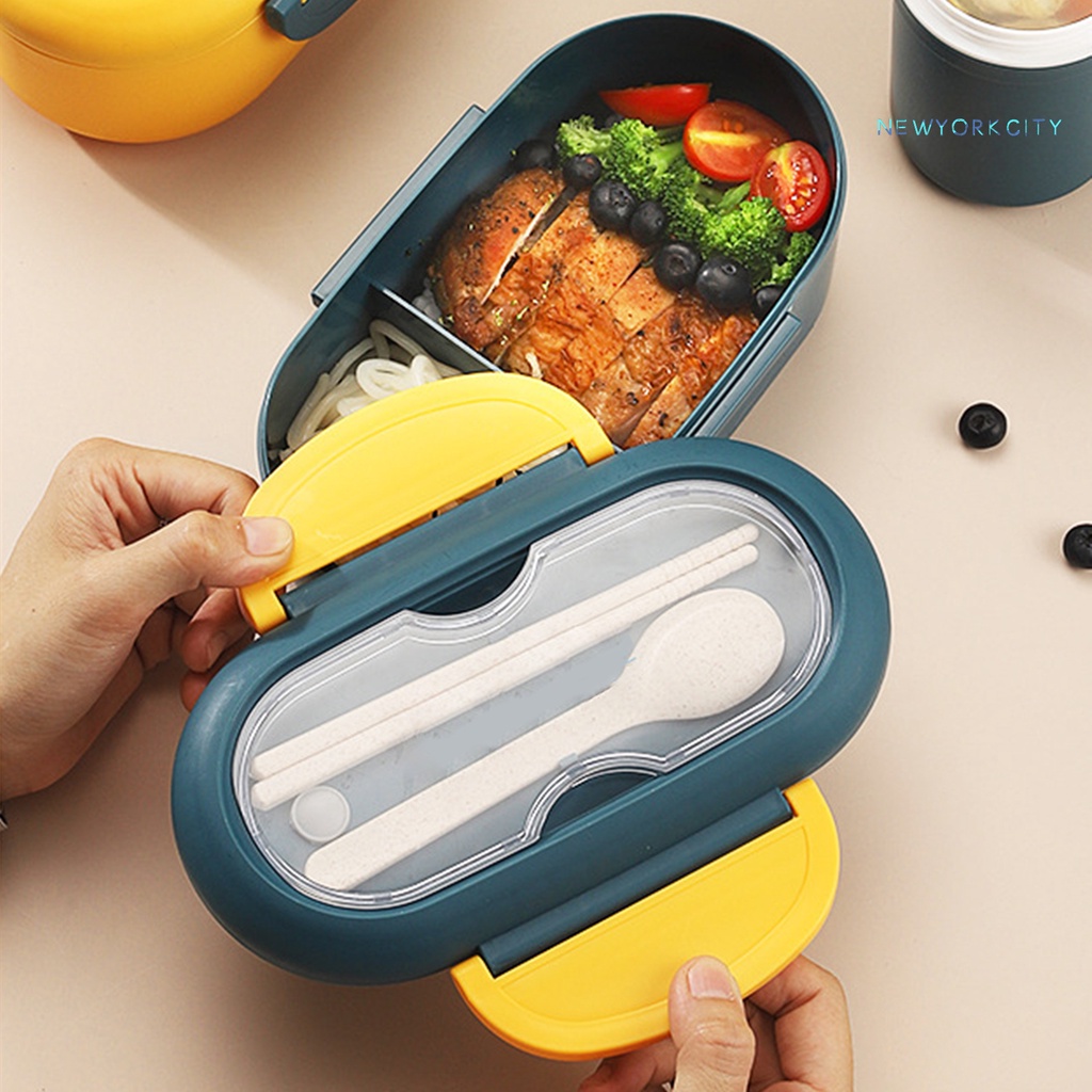 Hộp Đựng Cơm Trưa Chia Ngăn Kèm Muỗng Và Đũa