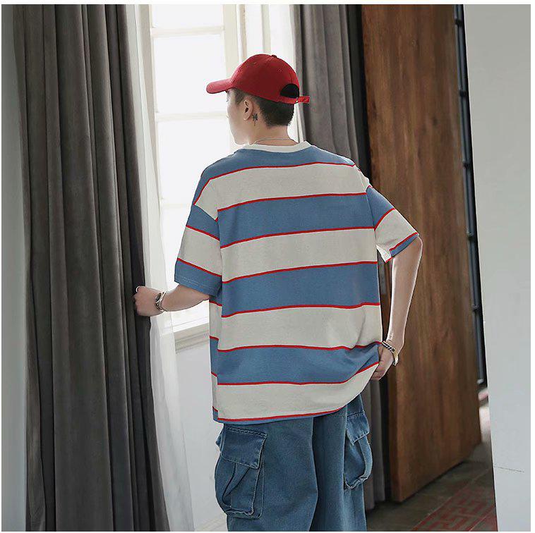 Áo thun tay ngắn họa tiết sọc ngang phong cách hiphop có 4 màu tùy chọn size M-8XL
