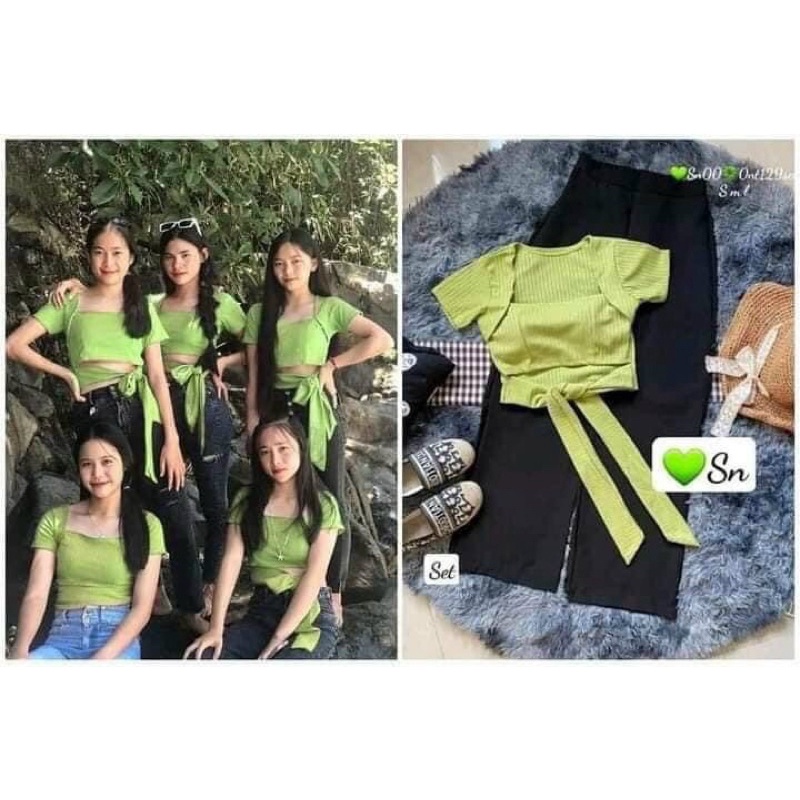 Áo croptop nữ kiểu cột dây eo (có mút lót ngực) chất vải thun gân len 4 chiều