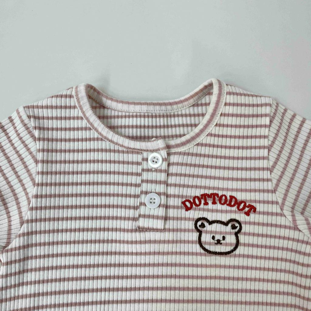 Bộ Áo Liền Quần Tay Ngắn Họa Tiết Sọc Mềm Mại Thời Trang Mùa Hè Xinh Xắn Cho Bé Trai Và Gái