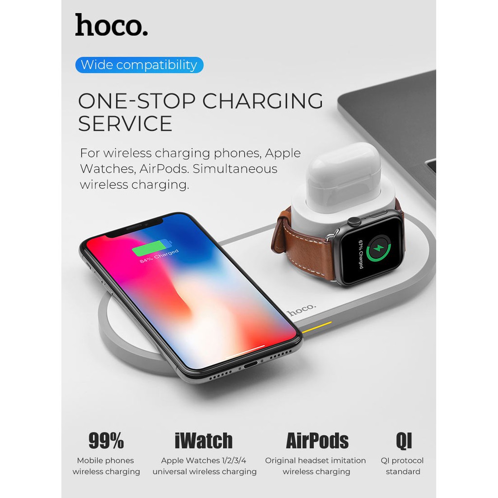 [HANG HOT]Đế sạc không dây HOCO CW21 3 in 1 ( Iphone - Airpod - Apple Watch )