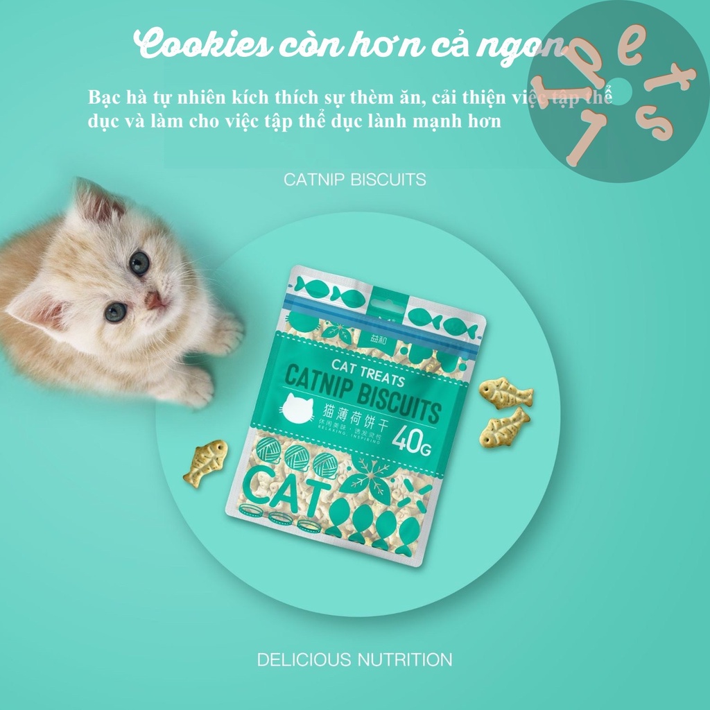 Bánh Quy Catnip Biscuits Tiêu Búi Lông &amp; Giảm Hôi Miệng Cho Mèo 40g