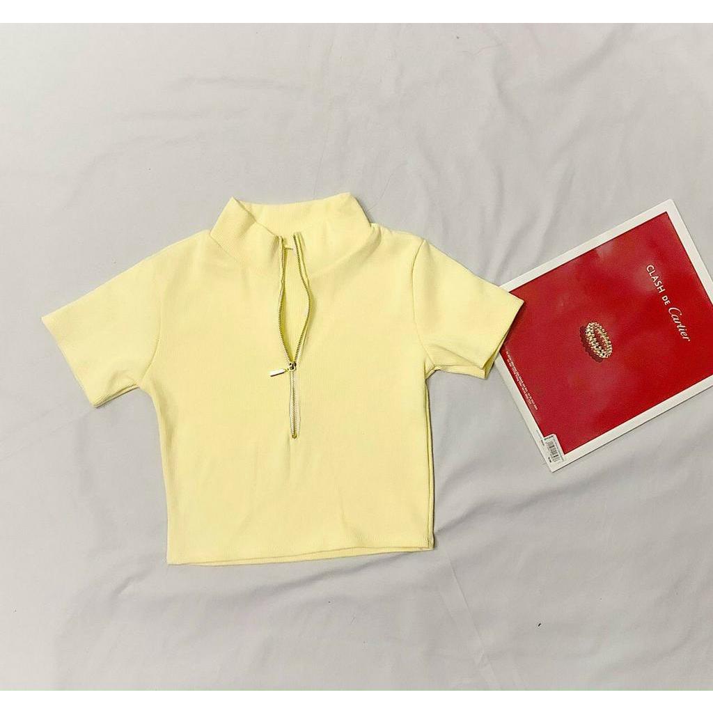 ÁO THUN KIỂU CROPTOP CÓ DÂY KÉO, FORM DƯỚI 45KG