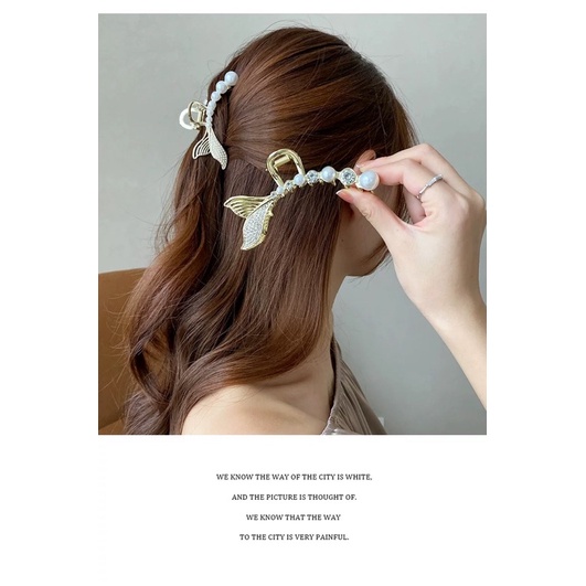 Kẹp tóc đuôi cá bằng kim loại Hàn Quốc cho nữ, kẹp tóc sau đầu đính đá đính ngọc