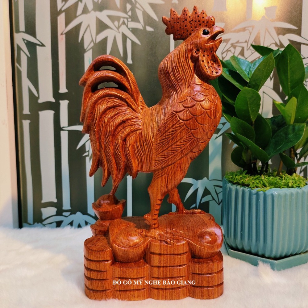 Tượng con gà trống cao 30 cm gỗ hương