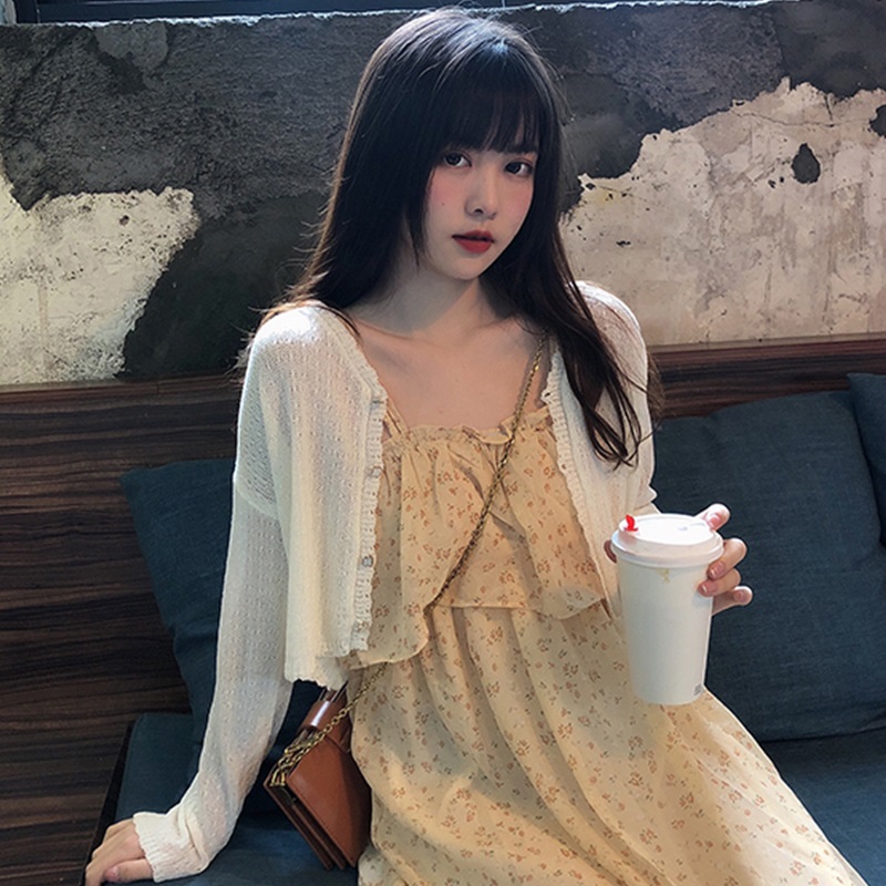 Knitted Cardigan Shawl Short Summer Sling Dress Blouse2021New Women's Air Conditioning Shirt Thin Coat