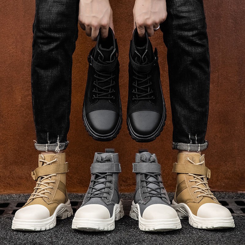 Giày cao cổ nam mùa thu hợp thời trang bốt thể thao vải Martin boots Hàn Quốc dụng cụ kết tất cả các loại bình thư | BigBuy360 - bigbuy360.vn