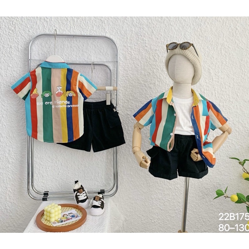 Bộ short sơ mi kẻ sắc màu bé trai-MS106
