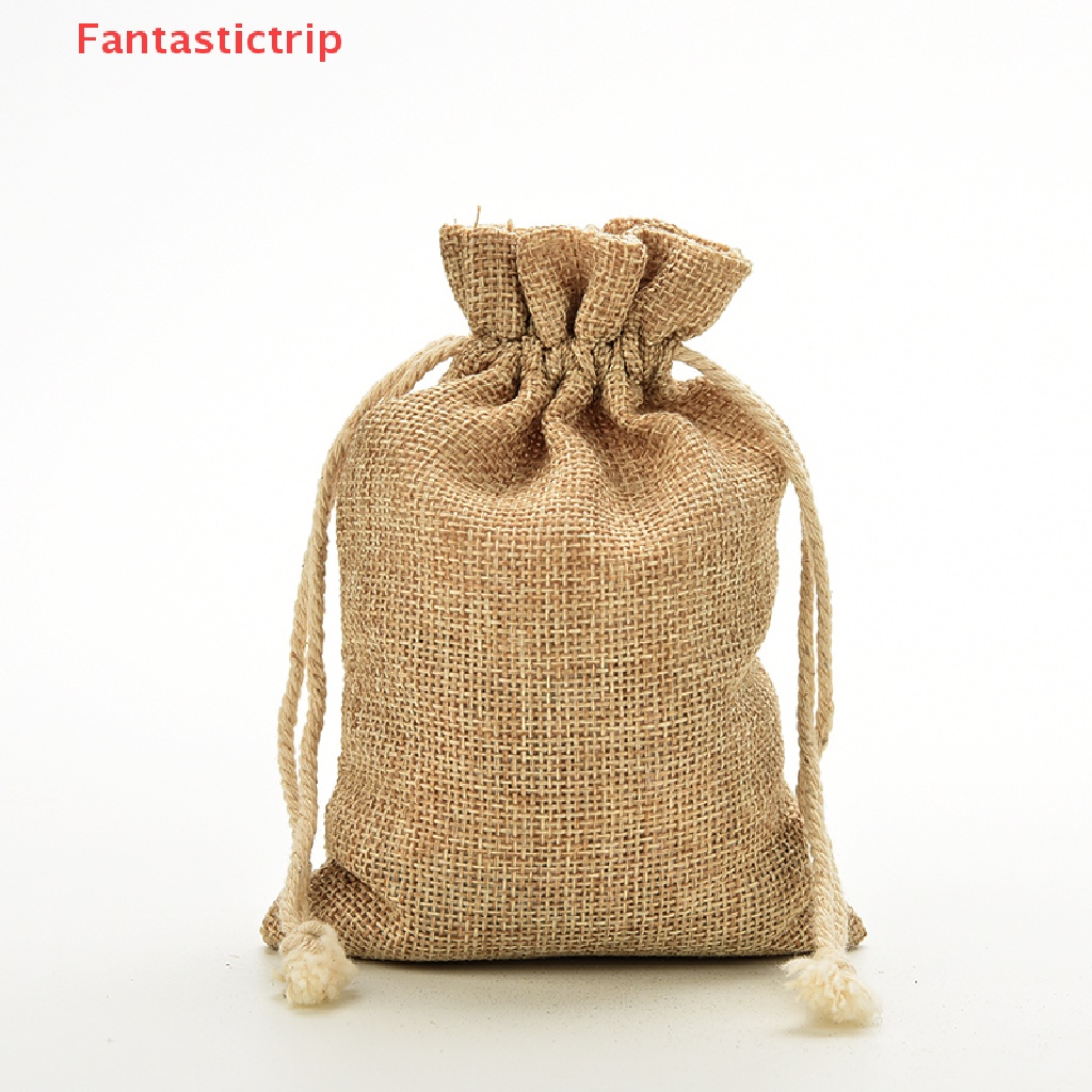 [Fantastictrip] Túi Dây Rút Mini Bằng Vải Bố Mộc Mạc Dành Cho Tiệc Cưới Mới
