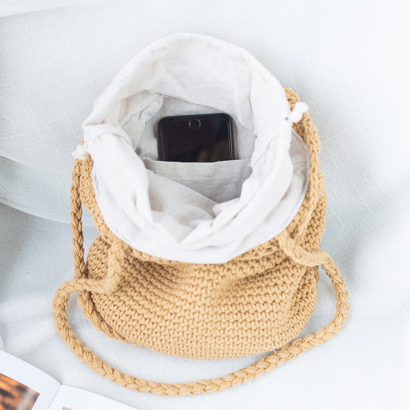 Túi Len Tote đeo vai - viền đan họa tiết vỏ sò - phong cách Vintage