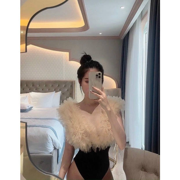 Áo bodysuit phối lưới cổ V | BigBuy360 - bigbuy360.vn