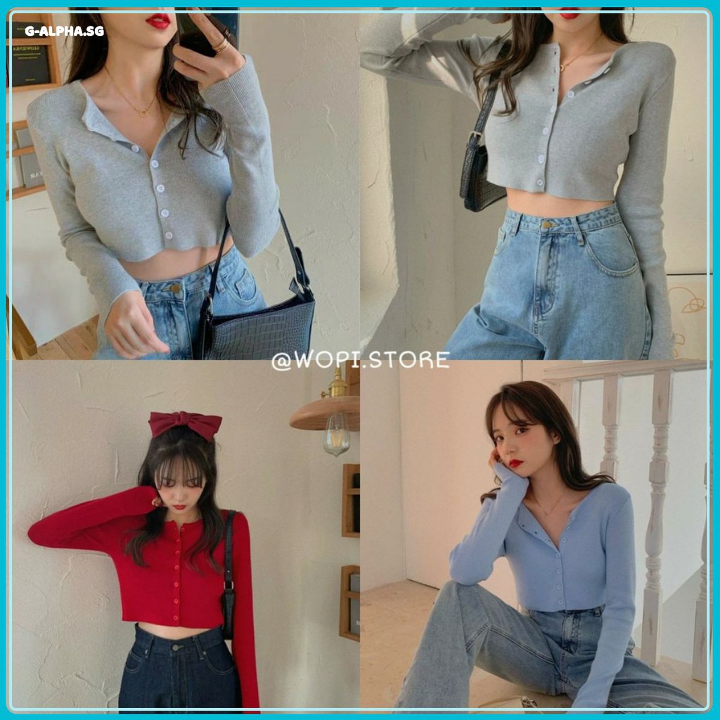 [HÀNG THIẾT KẾ] Áo Croptop YAN Cổ Tim Tay Dài Phối Khuy Unisex (7 MÀU) - D01