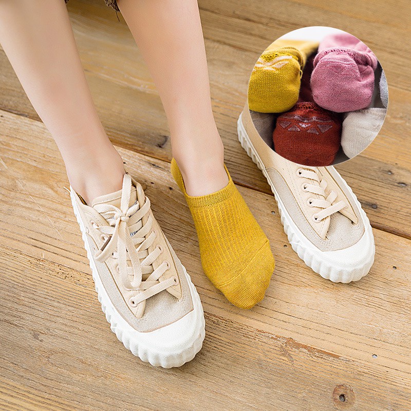 Tất vớ nữ cổ ngắn trơn nhiều màu cotton dày đẹp Hàn Quốc cute dễ thương ANDOSA T09