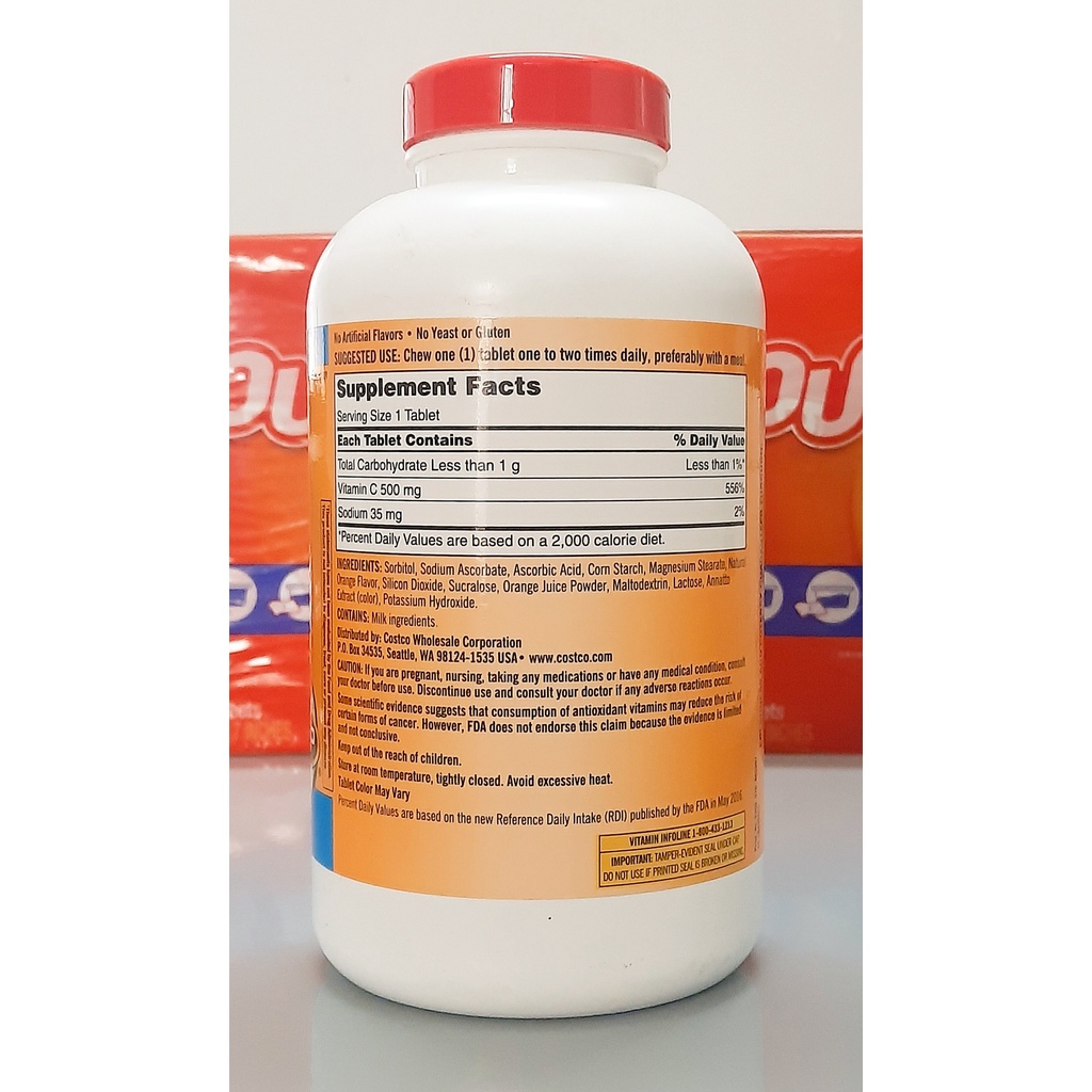 kẹo ngậm vitamin C 500mg hương cam chai 500 viên hãng Kirkland Signature từ mỹ