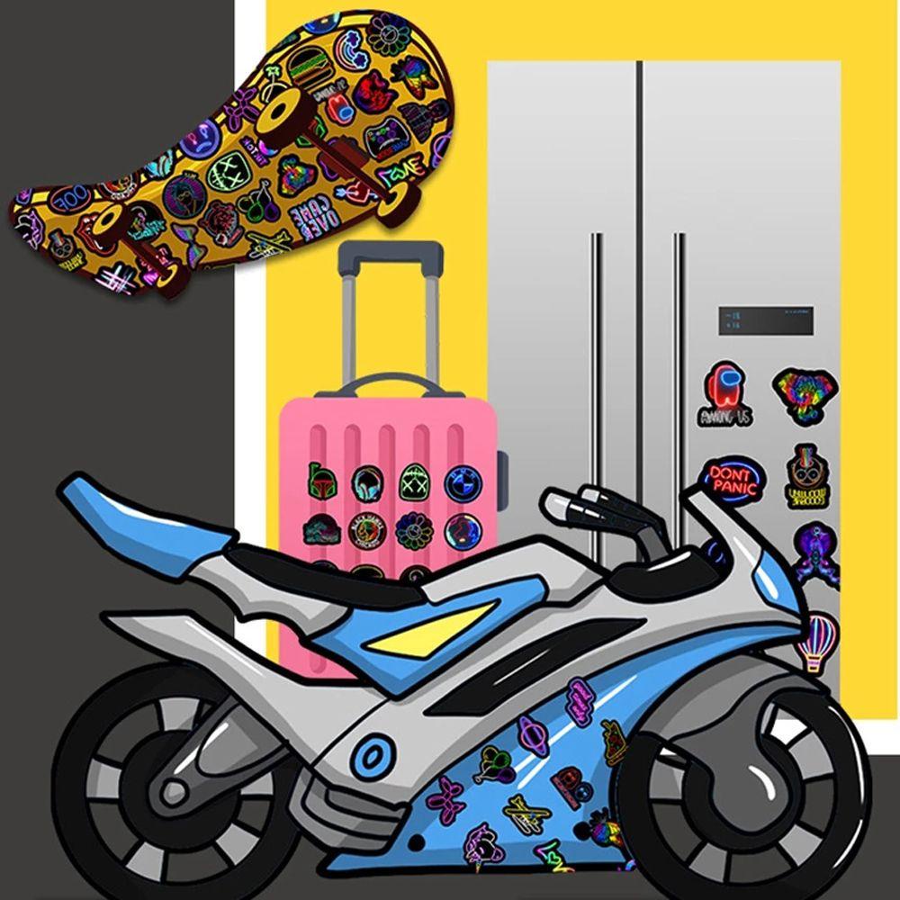 Sticker Hoạt Hình Có Đèn Neon Dán Trang Trí Vali Ván Trượt / Laptop / Xe Hơi / Va Li DIY