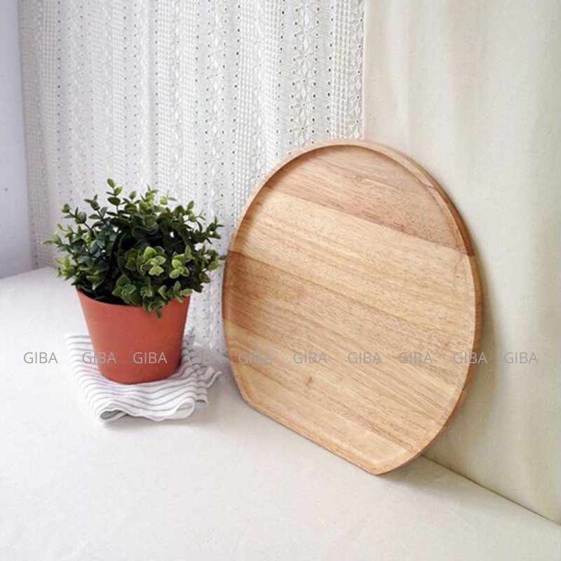 Khay gỗ tròn Mâm gỗ đựng đồ ăn bằng gỗ, khay gỗ decor hình bán nguyệt GiBa