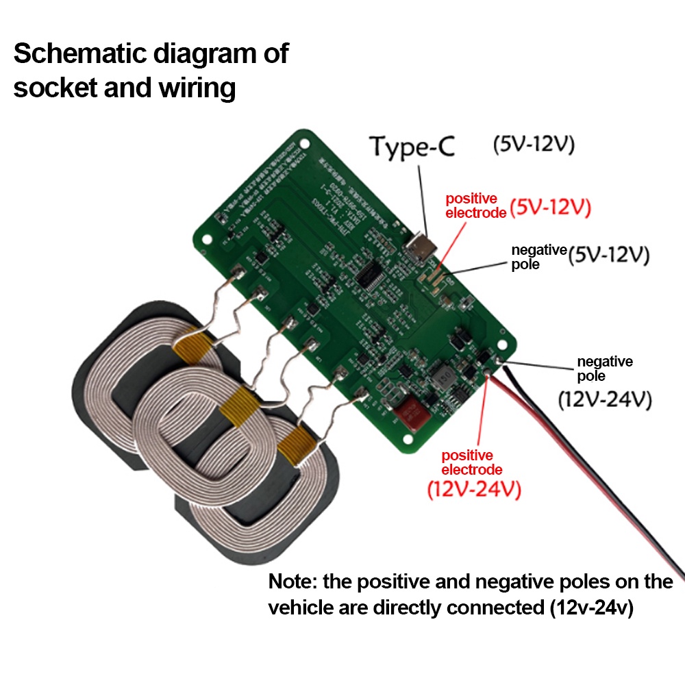 DIYMORE Mô Đun Sạc Nhanh Không Dây 12V 5V 2A Qi 5 / 10 / 15 / 18 / 20W  Type-C Xe 3 cuộn dây