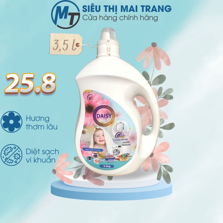 Nước giặt xả quần áo Daisy Plus can 3,6 lít hương nước hoa thơm lâu tẩy sạch vết bẩn