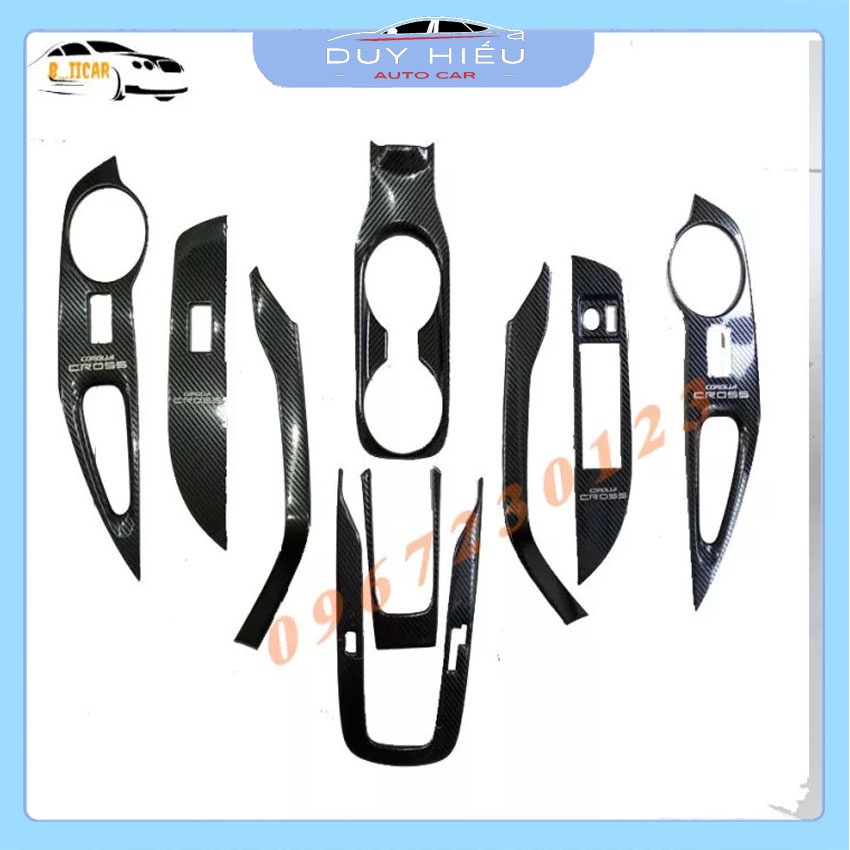 Toyota Cross, Ốp trang trí nội thất Cacbon, Titan Toyota Corolla Cross 2020 Cao cấp Full 9 chi tiết tặng kèm 1 cuộn keo
