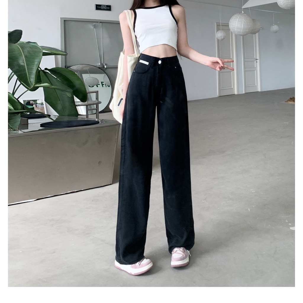 Quần Jeans Nữ Lưng Cao Ống Rộng Thời Trang Hàn Quốc