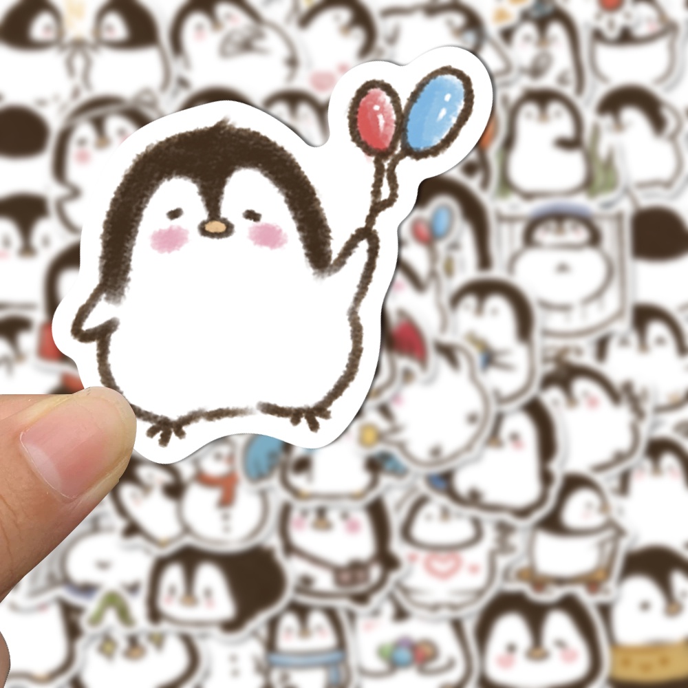 Bộ 50 Miếng Dán Trang Trí Laptop Chống Thấm Nước Hình Chim Cánh Cụt Hoạt Hình Dễ Thương