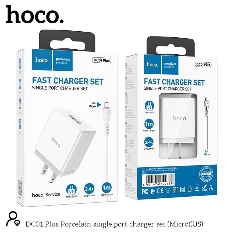 Combo Bộ sạc nhanh HOCO DC01 Plus cho iPhone/Micro/Type C - Củ sạc, cáp sạc cao cấp - Chính hãng