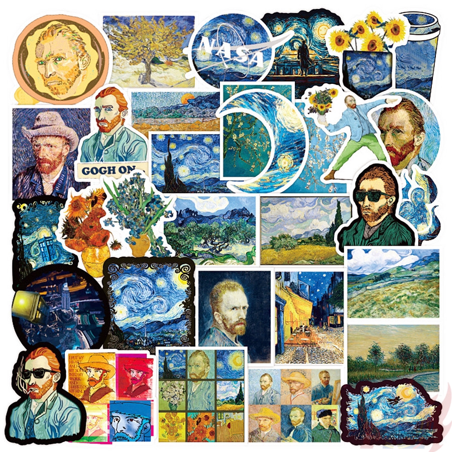 Set 50 miếng dán trang trí hình bức tranh Van Gogh mẫu 03