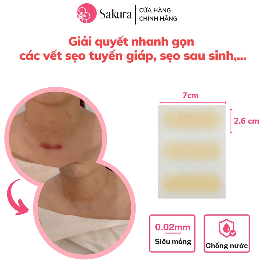 Miếng dán che sẹo tuyến giáp, sẹo sau sinh Nhật Bản từ slicon siêu mỏng, chống nước