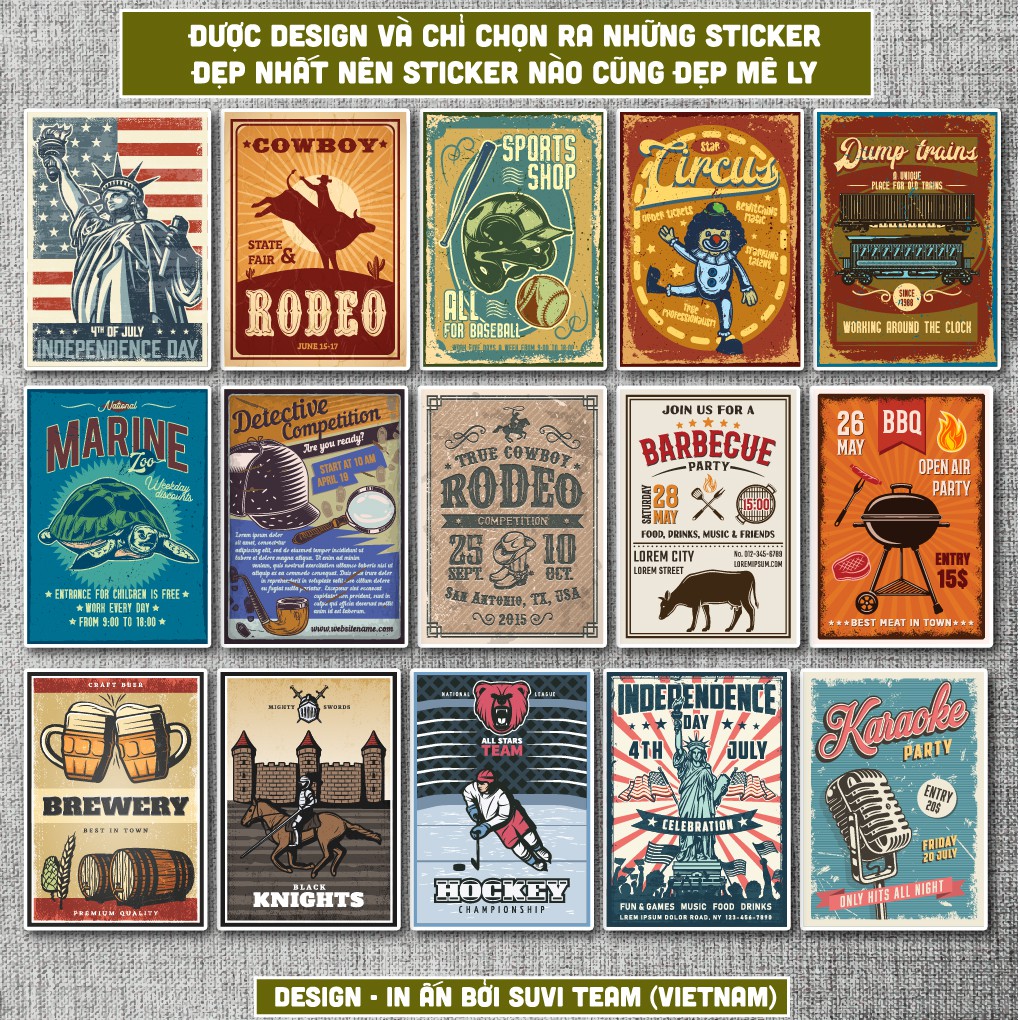 50 Sticker Vintage Retro 6 chống nước sticker dán laptop, điện thoại, đàn guitar, mũ bảo hiểm, vali. MSP:VR06