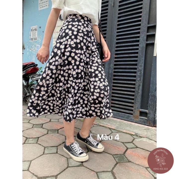 Chân Váy Hoa Nhí Vintage Nhiều Màu Hàng Quảng Châu - Chân Váy Dài Vintage Cạp Chun