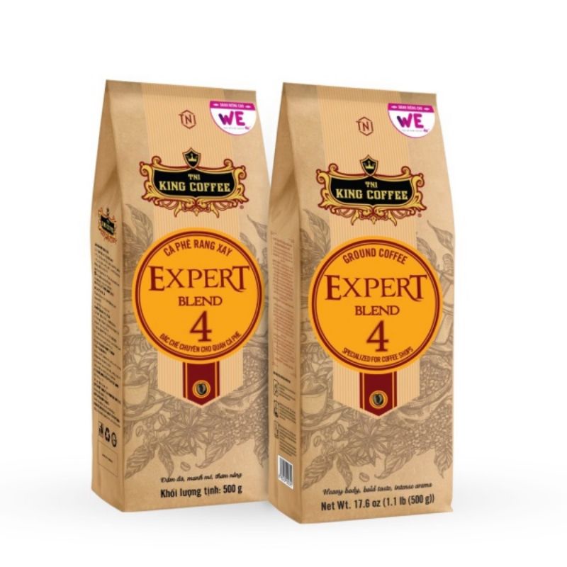 Cafe hạt rang xay King Cofe Expert Blend số 4 khối lượng gói 500 gam