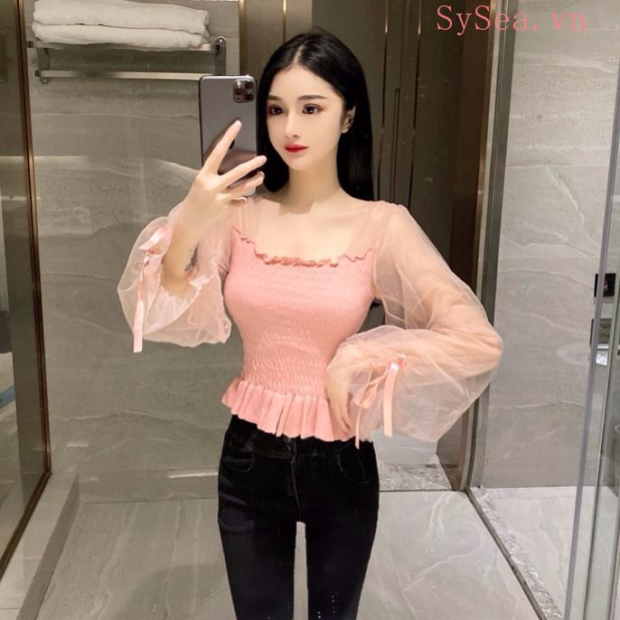Áo Thun Nữ Tay Dài Phối Lưới Thời Trang Mùa Hè