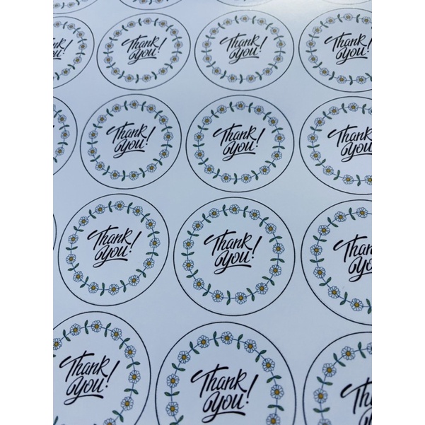 Tem Thank you hoạ tiết vòng hoa decal nhựa sữa 4*4