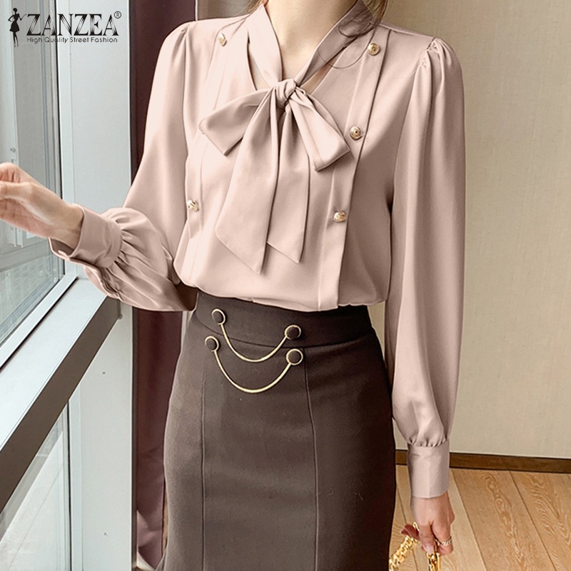 Zanzea Áo Sơ Mi Nữ Tay Dài Cổ Chữ V Cột Dây Thời Trang Thanh Lịch