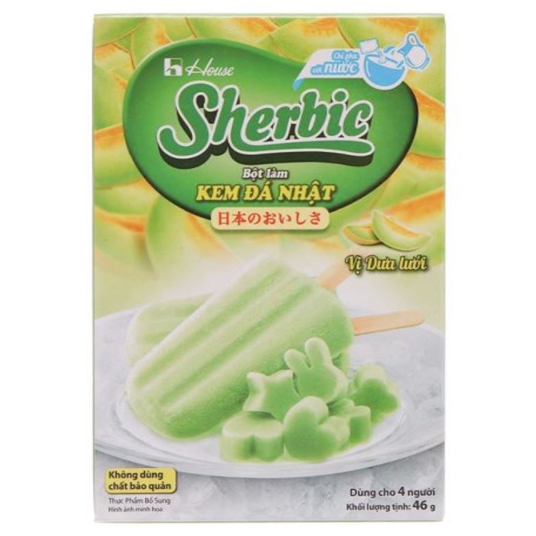 Bột làm kem đá Sherbic hộp 46g (vị dưa lưới, dâu, socola)