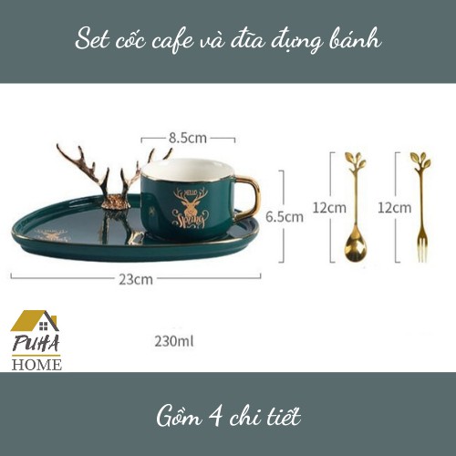 SET CỐC TRÀ KÈM ĐĨA ĐỰNG BÁNH HÌNH ĐẦU HƯƠU SANG TRỌNG - CÓ 4 MÀU THỜI THƯỢNG