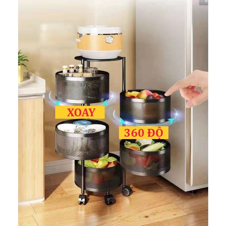 [ TẶNG KỆ TREO TƯỜNG ] Kệ Tròn Xoay Đa Năng - Xoay 360 Độ Có Kèm Bánh Xe Dễ Di Chuyển - Phù hợp mọi không gian