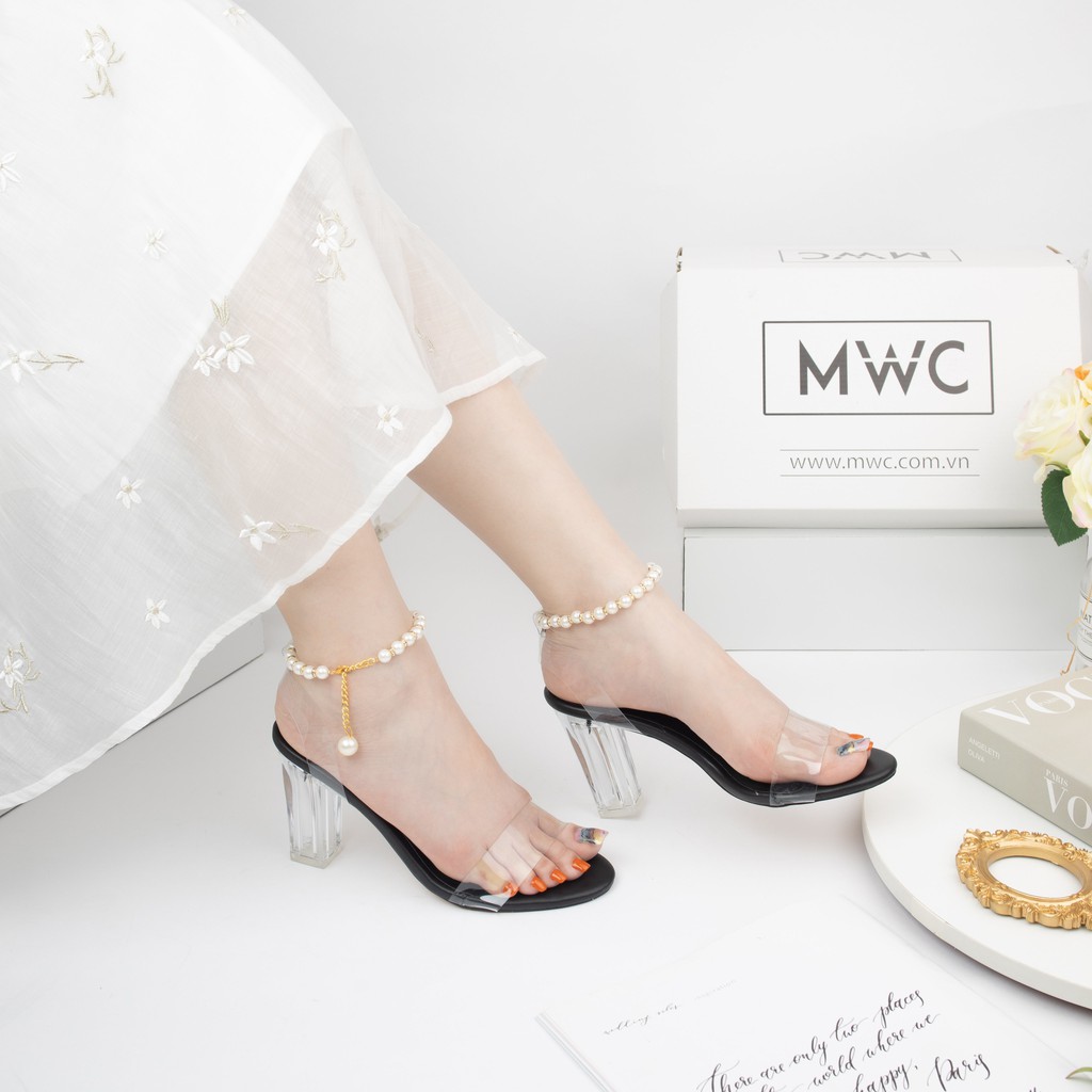 GIÀY CAO GÓT NỮ MWC - SANDAL CAO GÓT THỜI TRANG - CAO GÓT ĐẾ TRỤ VUÔNG 7CM   - CAO GÓT QUAI TRONG SANG CHẢNH NUCG-3574