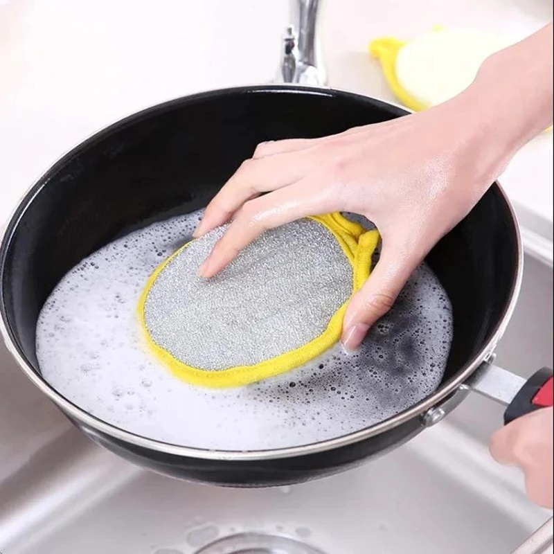 1 Miếng Bọt Biển Rửa Chén Chống Dính Dầu Hai Mặt Hình Tròn Tiện Dụng