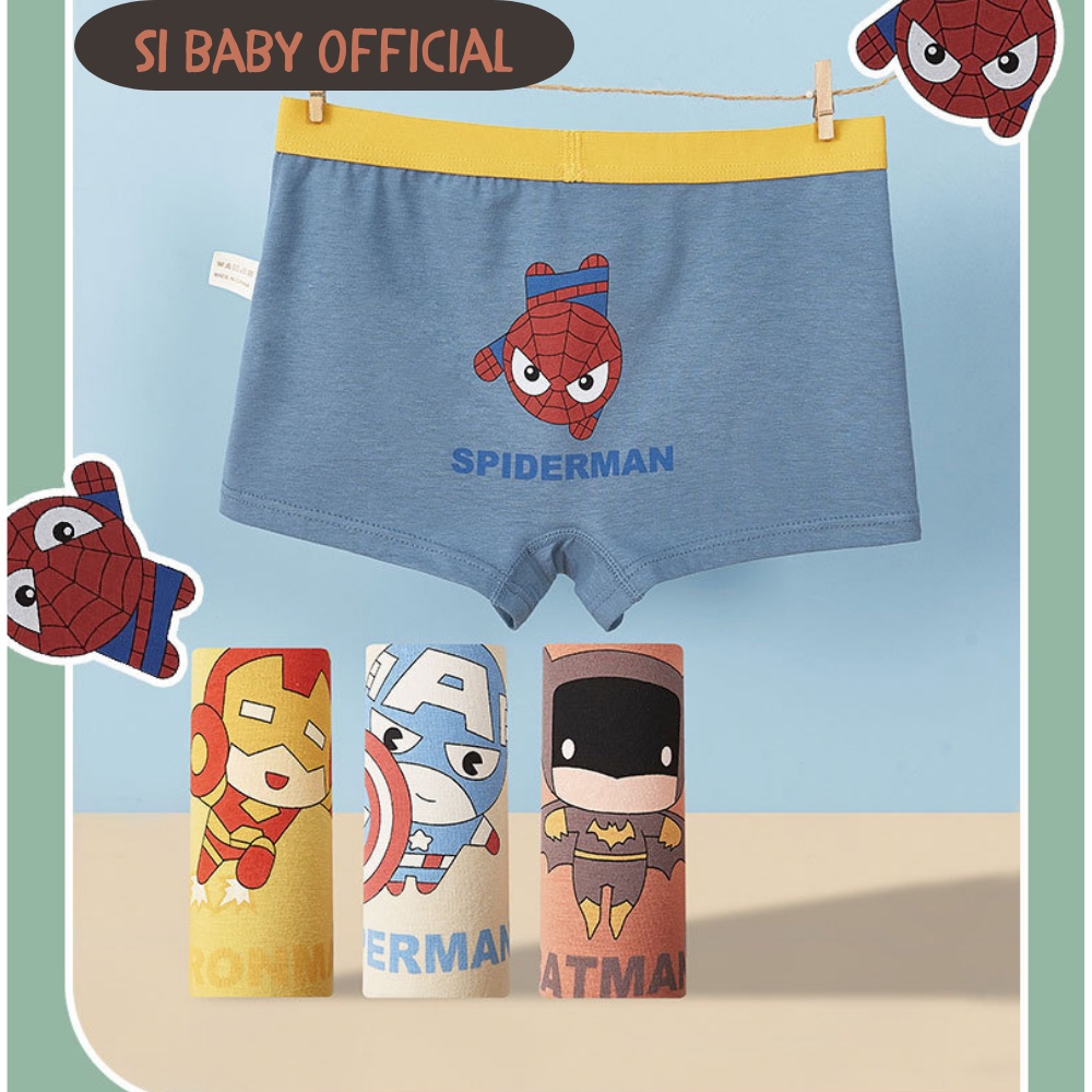 Set 4 quần chip đùi Si BABY mẫu người nhện và khủng long cho bé trai,vải cotton thoáng mát cho bé 10-40kg