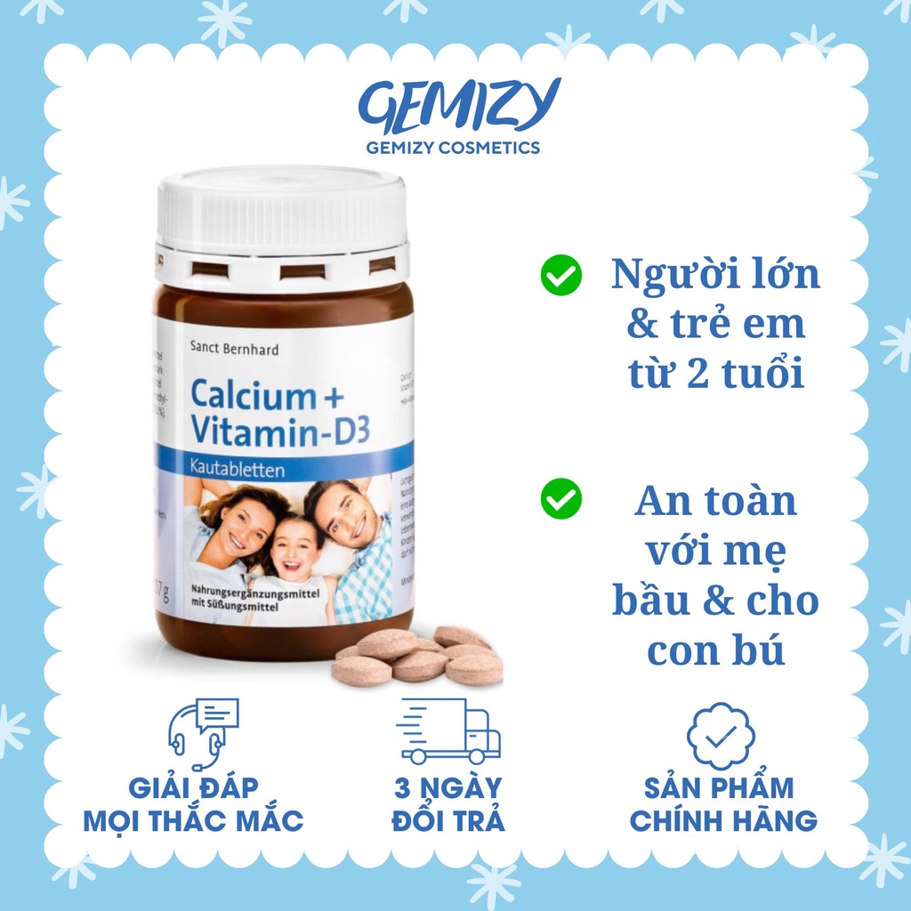 Viên ngậm canxi vị socola Calcium + Vitamin D3 150 viên cho gia đình - Gemizy Shop
