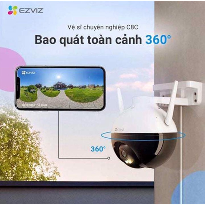 Camera Wifi Ngoài Trời Xoay 360 Ezviz C8C Siêu Nét, Màu Đêm, AI Thông Minh [ C6N A22EP S22FP H21P ] - Chính Hãng BH24TH